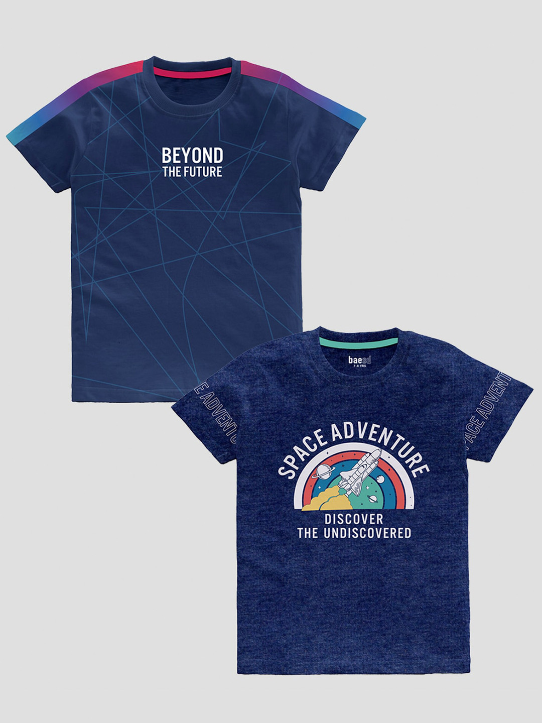 

BAESD Boys Pack Of 2 Typography Printed Pure Cotton T-shirt, Blue