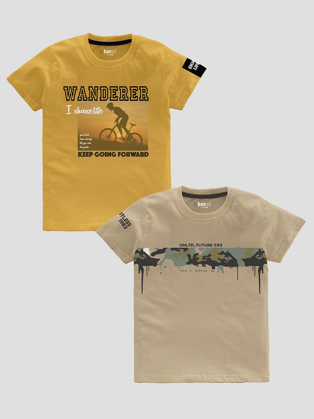 

BAESD Boys Pack Of 2 Typography Printed Pure Cotton Casual T-shirt, Beige