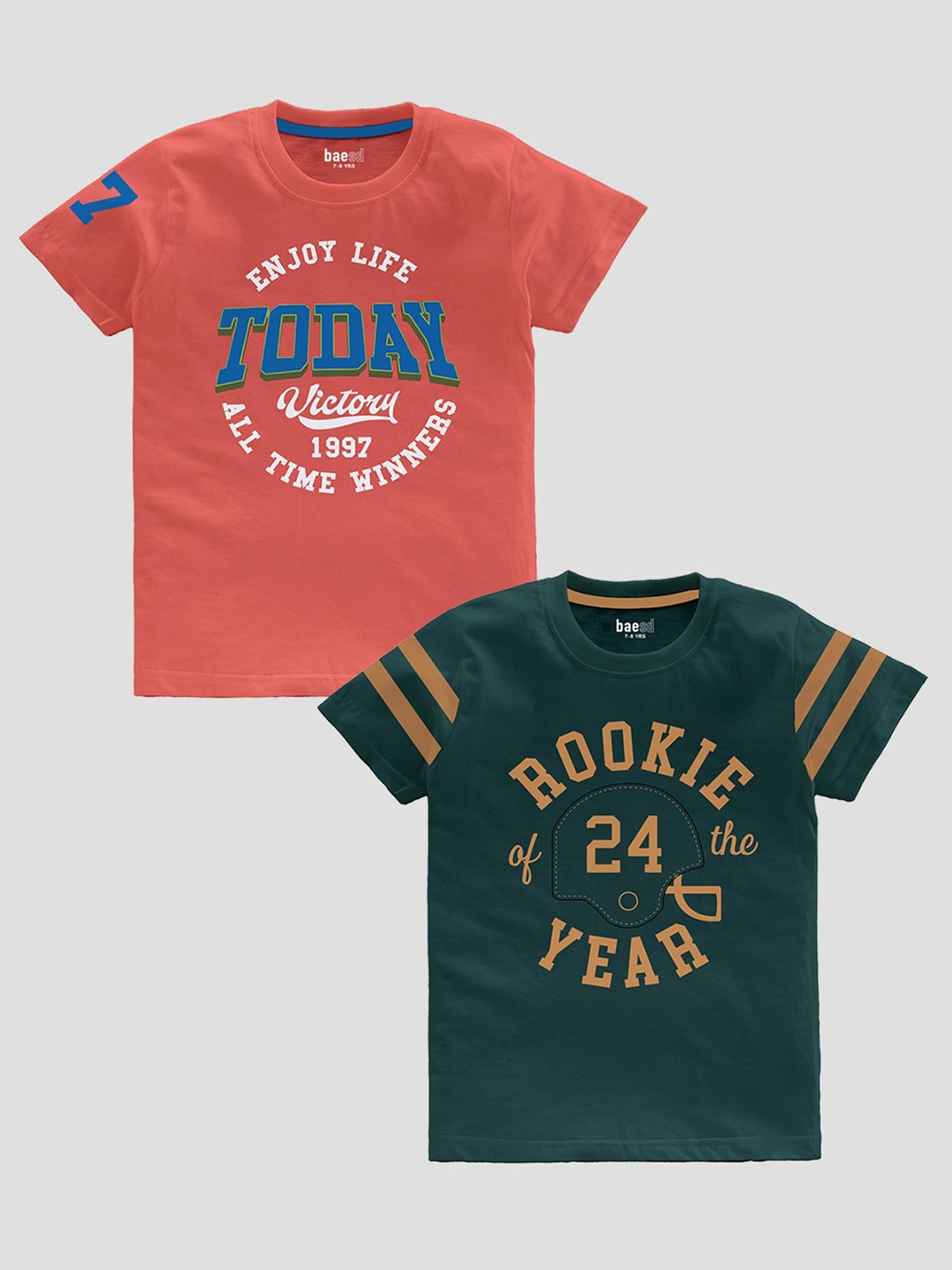 

BAESD Boys Pack Of 2 Printed Pure Cotton T-shirts, Coral