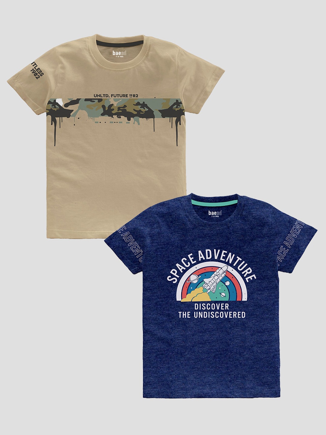 

BAESD Boys Pack Of 2 Typography Printed Pure Cotton Casual T-shirt, Beige