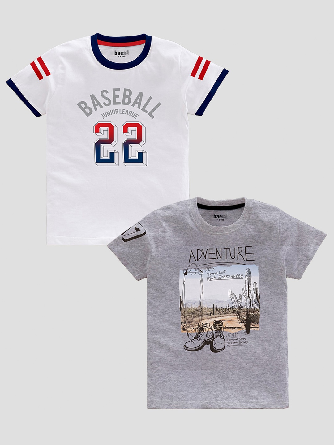 

BAESD Boys Pack Of 2 Typography Printed Pure Cotton Casual T-shirt, Grey