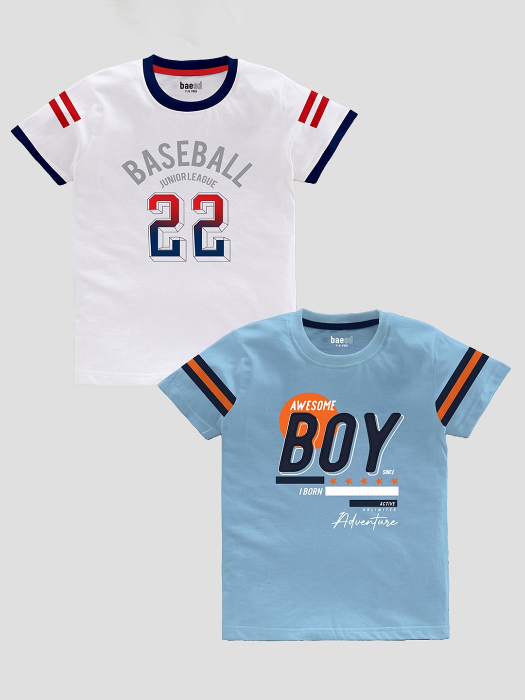 BAESD Boys Pack Of 2 Typography Printed Cotton T-shirt, White