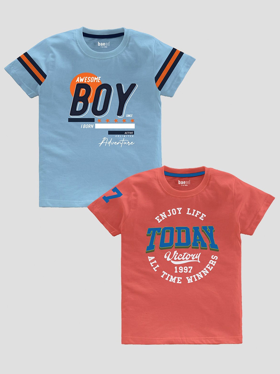 

BAESD Boys Pack Of 2 Typography Printed Pure Cotton T-shirt, Red