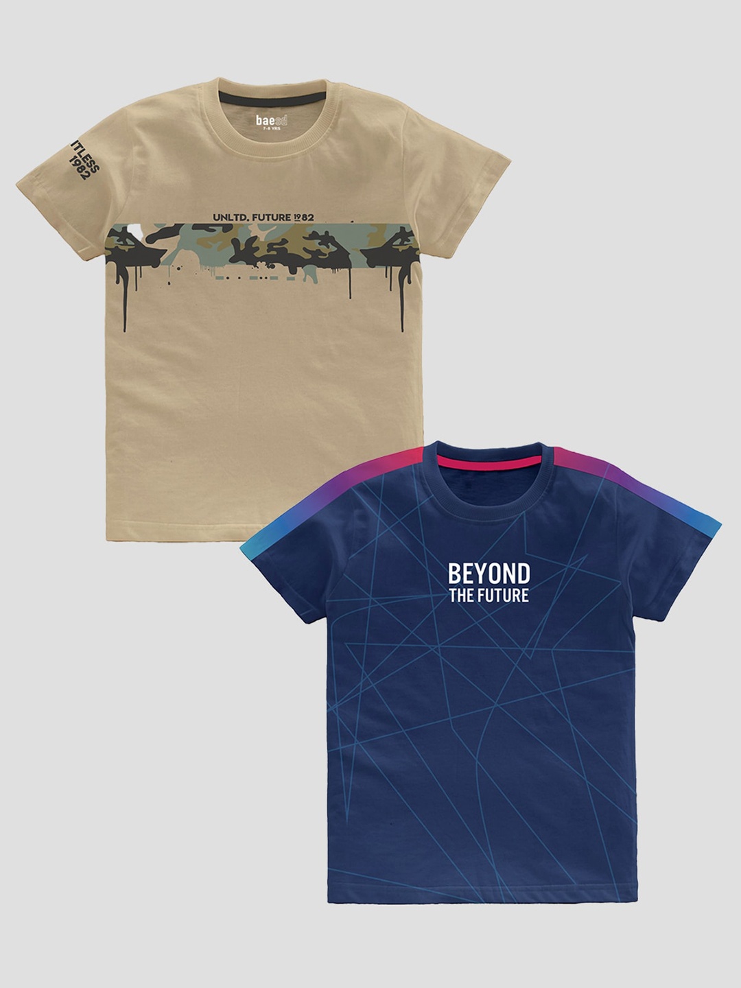 

BAESD Boys Pack Of 2 Typography Printed Pure Cotton Casual T-shirt, Beige