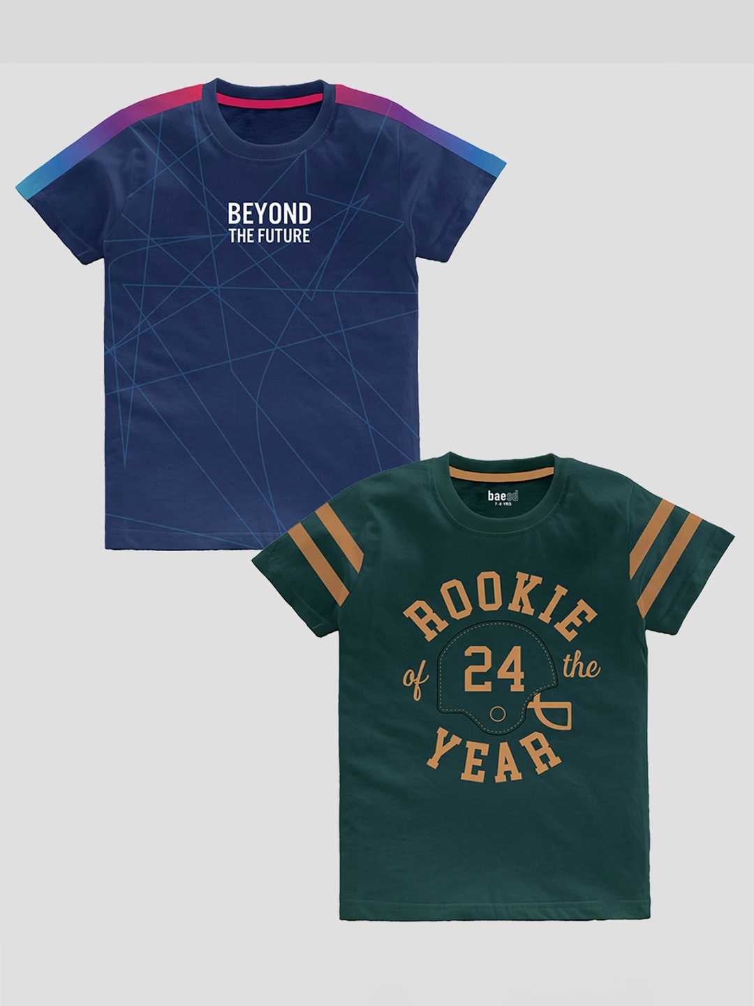 

BAESD Boys Pack Of 2 Typography Printed Pure Cotton Casual T-shirt, Navy blue