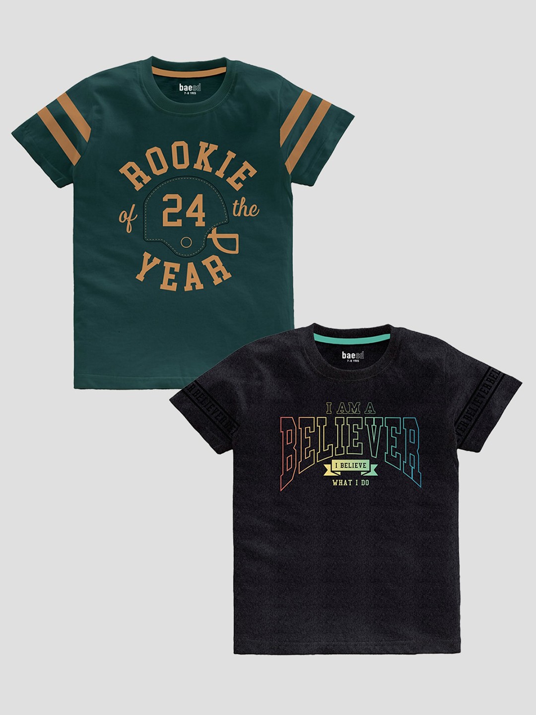 

BAESD Boys Pack Of 2 Typography Printed Pure Cotton Casual T-shirt, Green