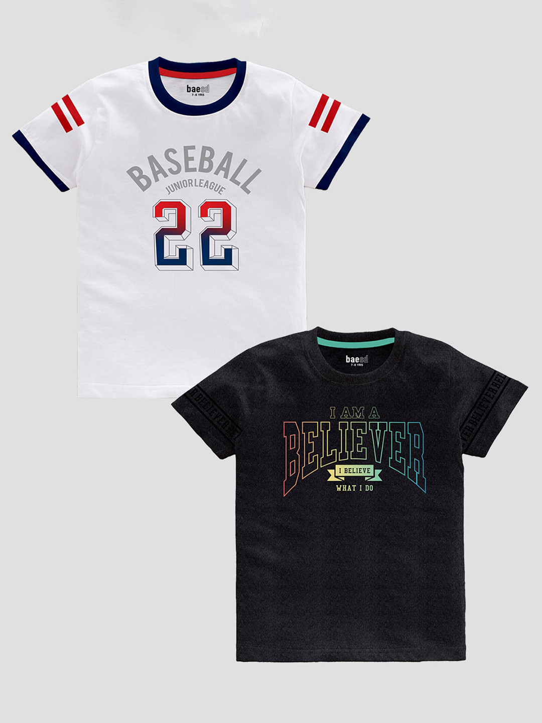 

BAESD Boys Pack Of 2 Typography Printed Pure Cotton T-shirt, White