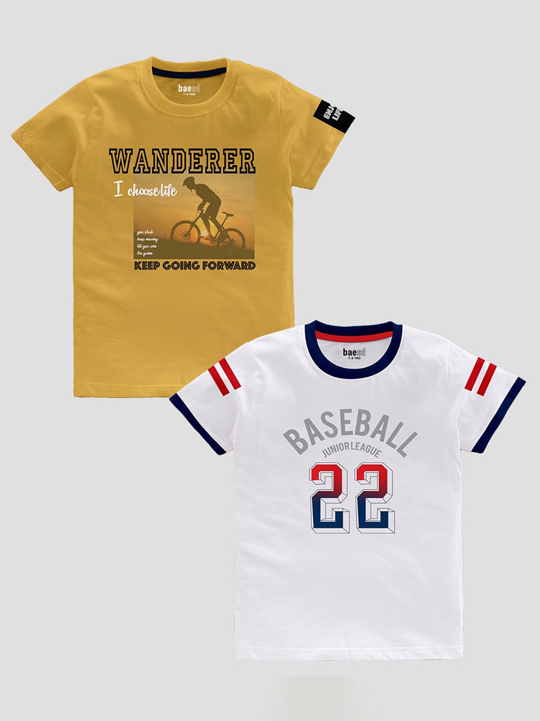 BAESD Boys Pack Of 2 Typography Printed Pure Cotton Casual T-shirt, Yellow