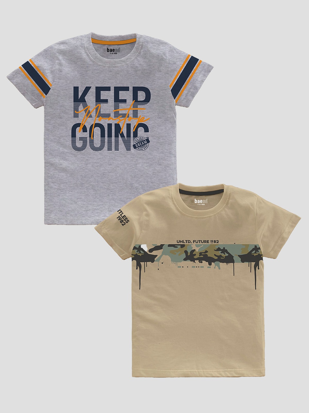 

BAESD Boys Pack Of 2 Typography Printed Pure Cotton Casual T-shirt, Grey