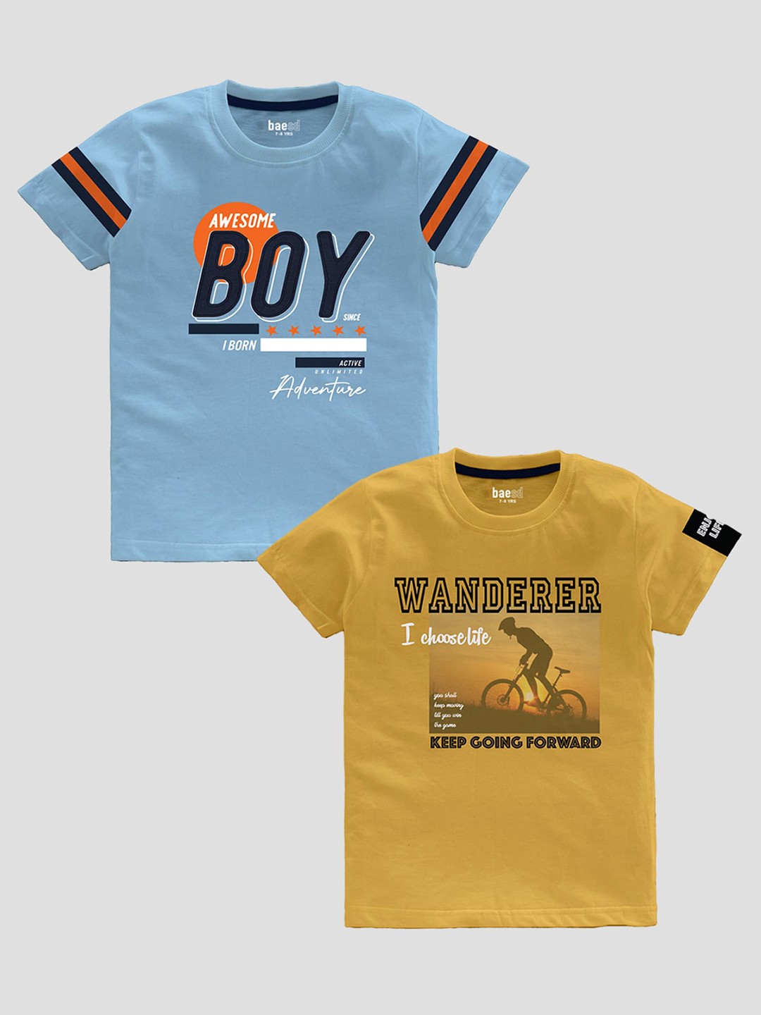 

BAESD Boys Pack Of 2 Typography Printed Pure Cotton Casual T-shirt, Blue