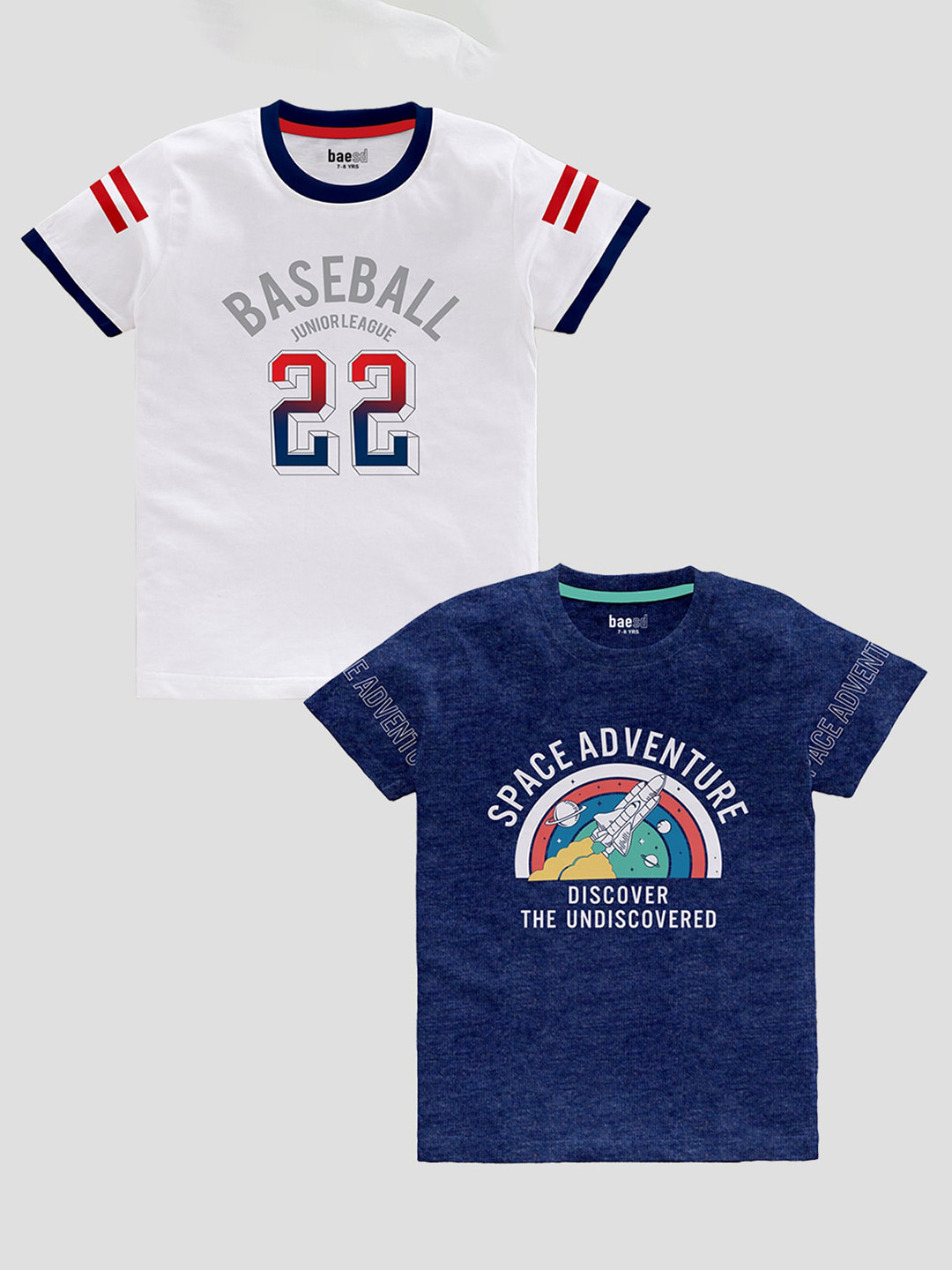 

BAESD Boys Pack Of 2 Typography Printed Pure Cotton Casual T-shirt, White