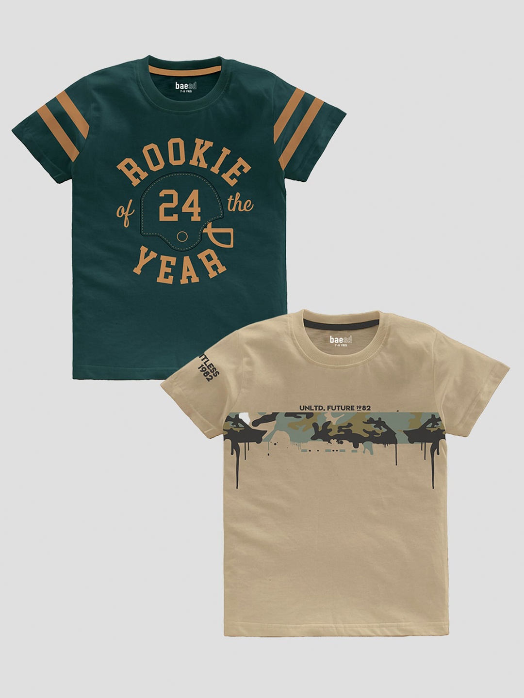 

BAESD Boys Pack Of 2 Typography Printed Pure Cotton T-Shirt, Green
