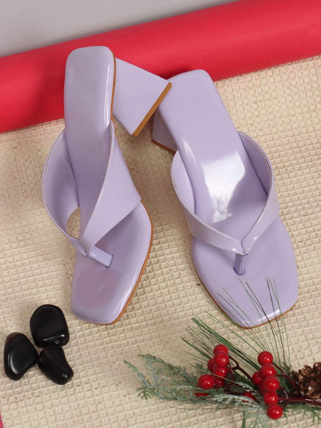 

FEET RUNNER Open Toe Block Heels, Lavender