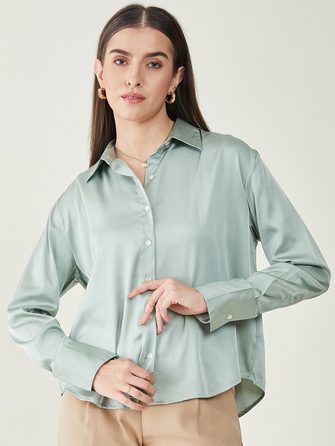 

JUNE & HARRY Relaxed Satin Party Shirt, Sea green