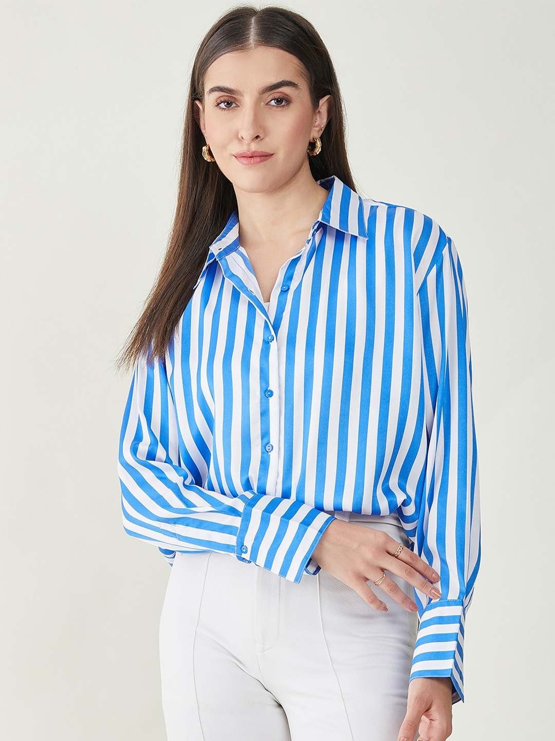 

JUNE & HARRY Relaxed Striped Satin Party Shirt, Blue