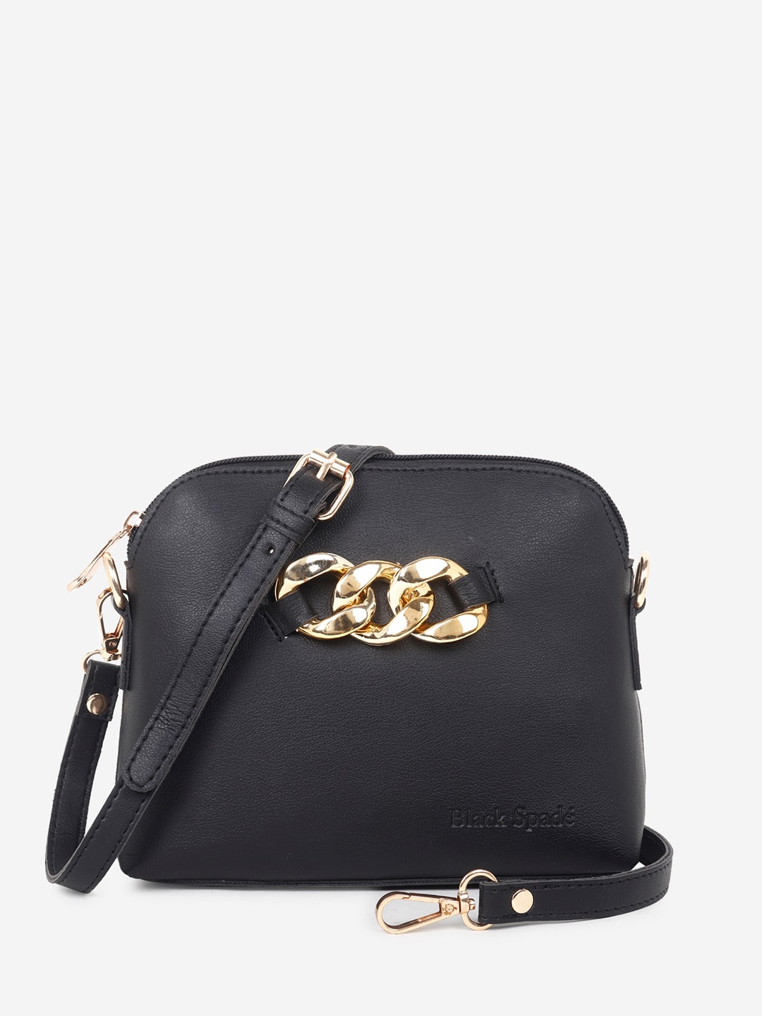 

Black Spade Structured Sling Bag With Embellished Details