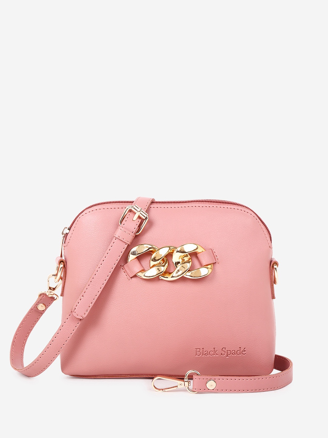 

Black Spade Embellished Structured Sling Bag, Pink