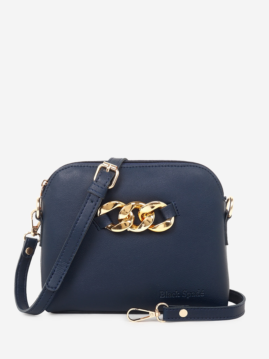 

Black Spade PU Structured Chain Detail Sling Bag, Blue