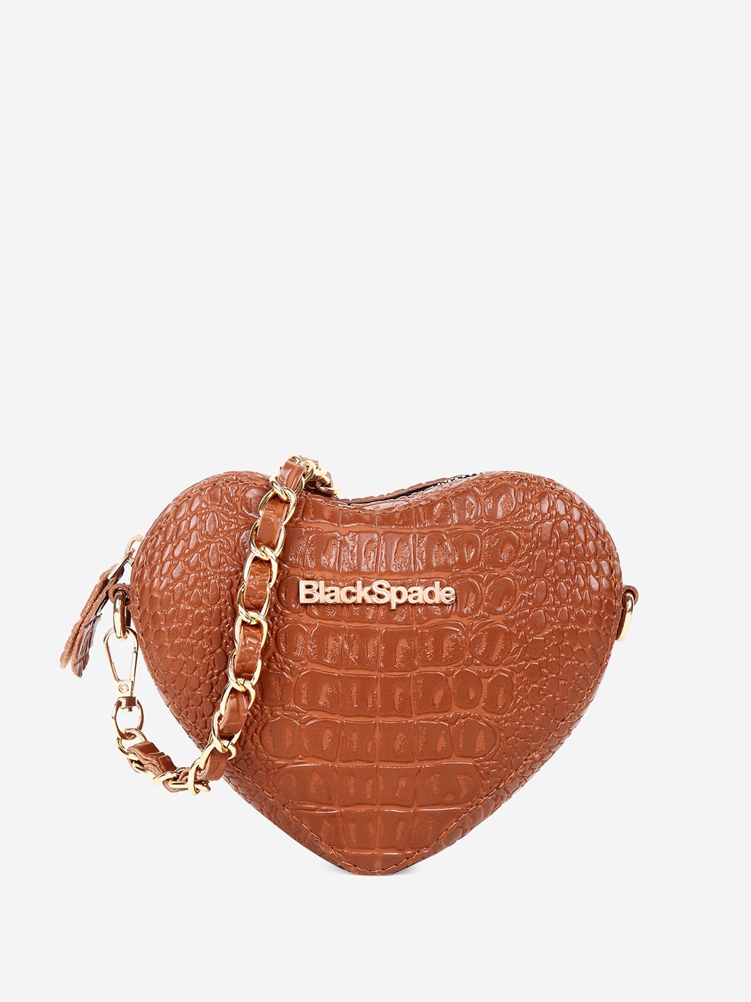 

Black Spade Textured Heart Shaped Sling Bag, Tan