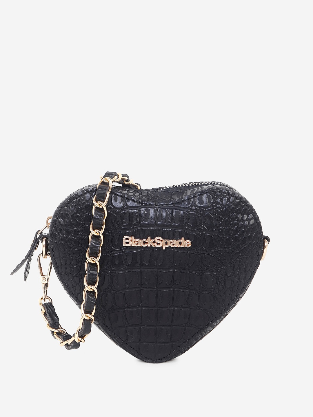 

Black Spade Textured Heart Shaped Sling Bag