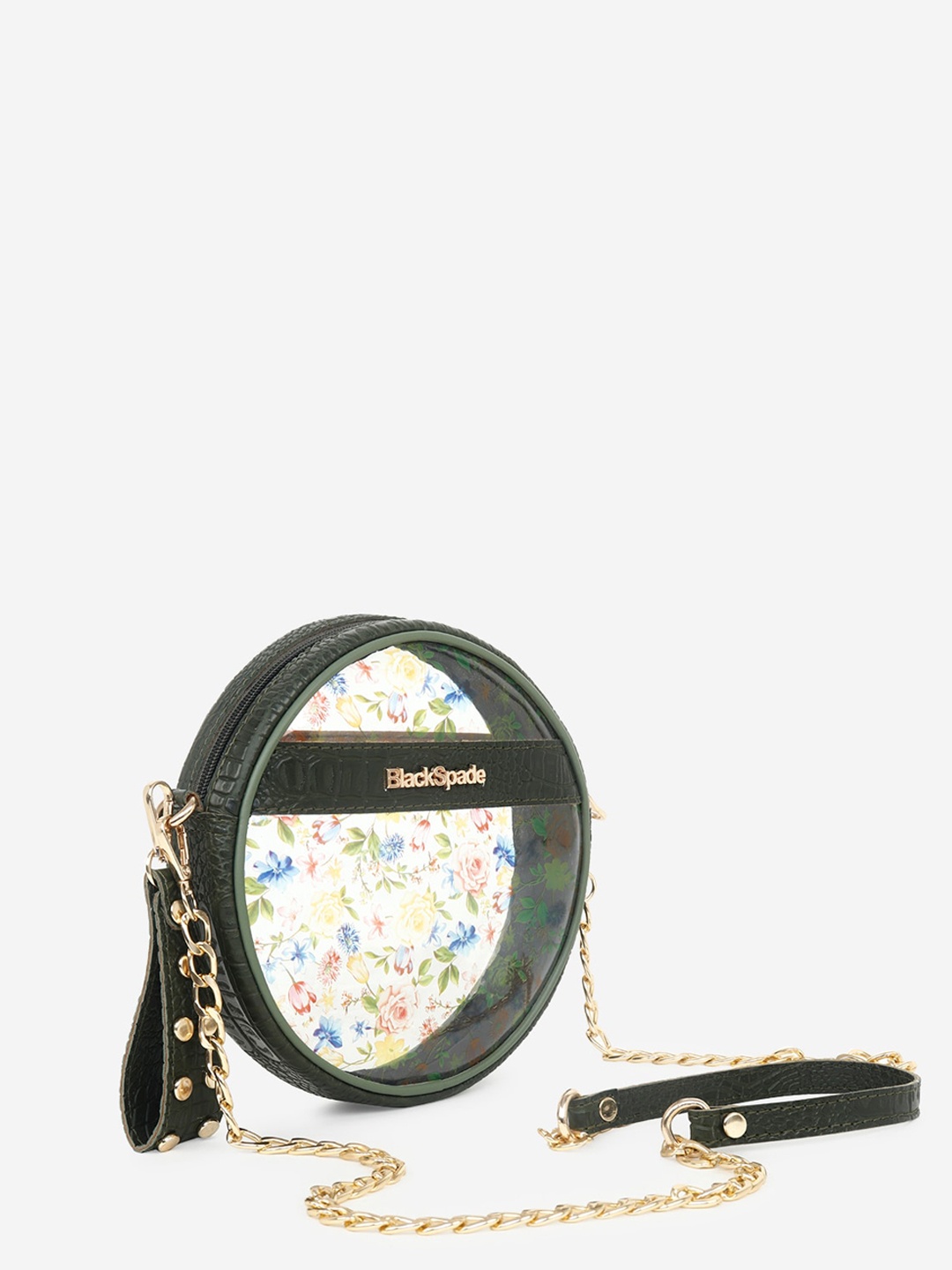 

Black Spade Floral Printed Structured Sling Bag, Green