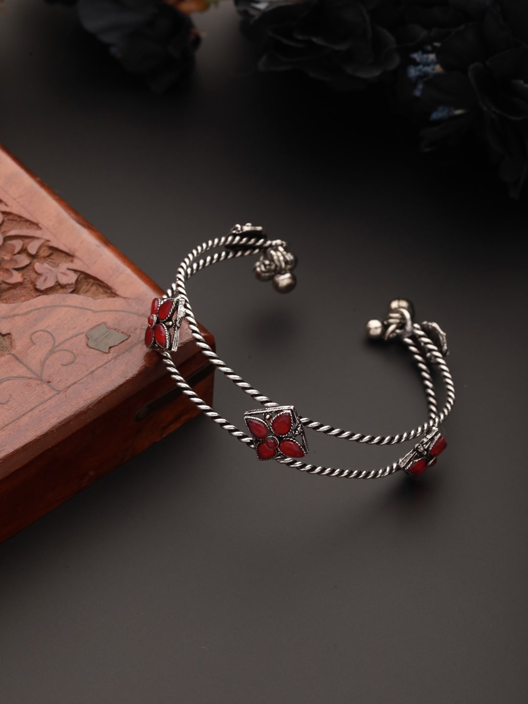 

Jazz and Sizzle Brass Silver-Plated Oxidised Cuff Bracelet