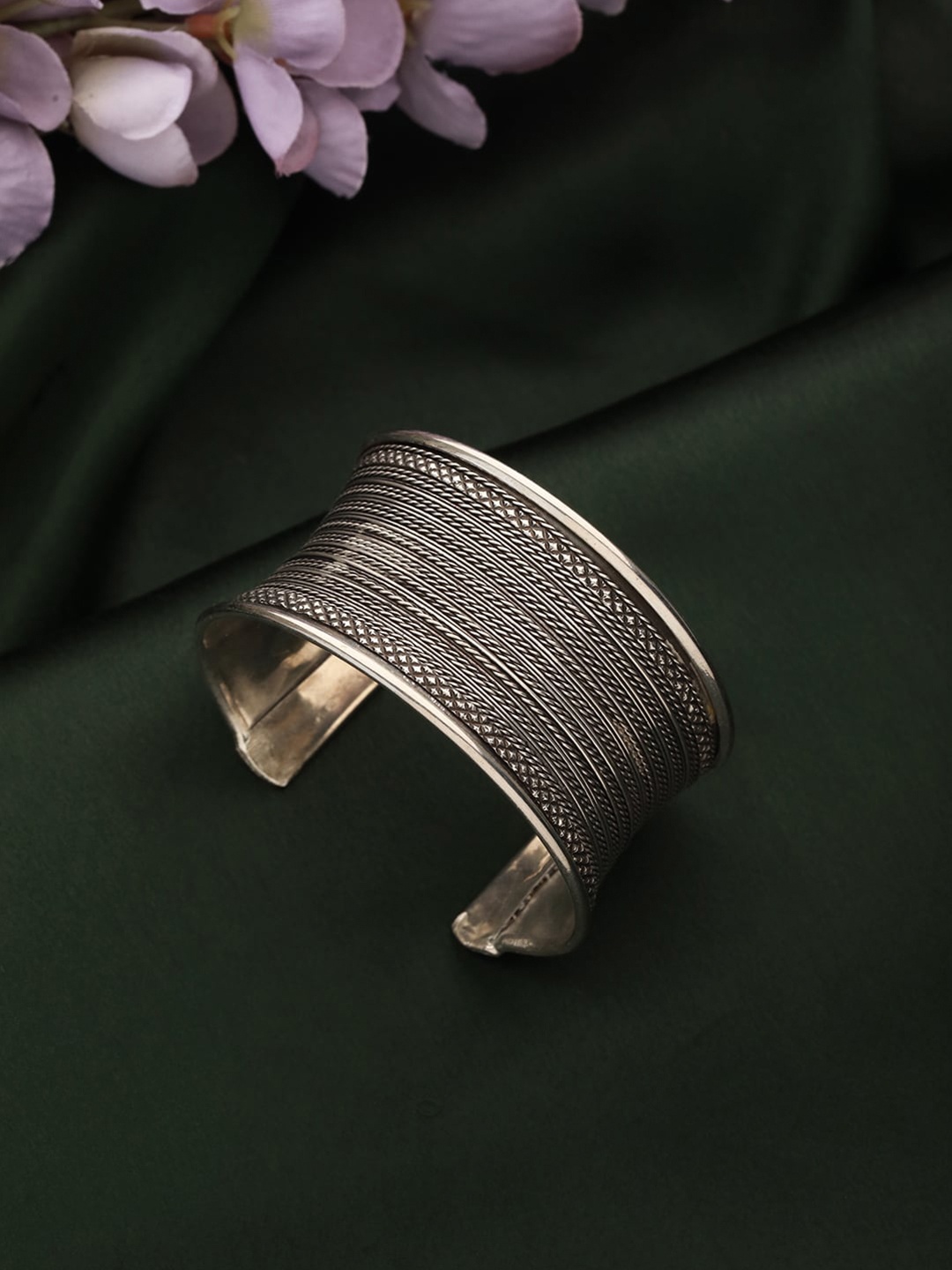 

Jazz and Sizzle German Silver-Plated & Textured Oxidised Cuff Bracelet