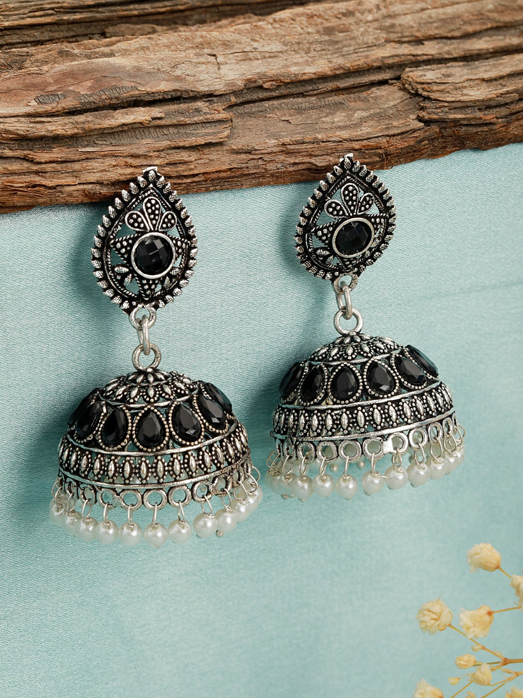 

Jazz and Sizzle Silver-Plated Dome Shaped Jhumkas