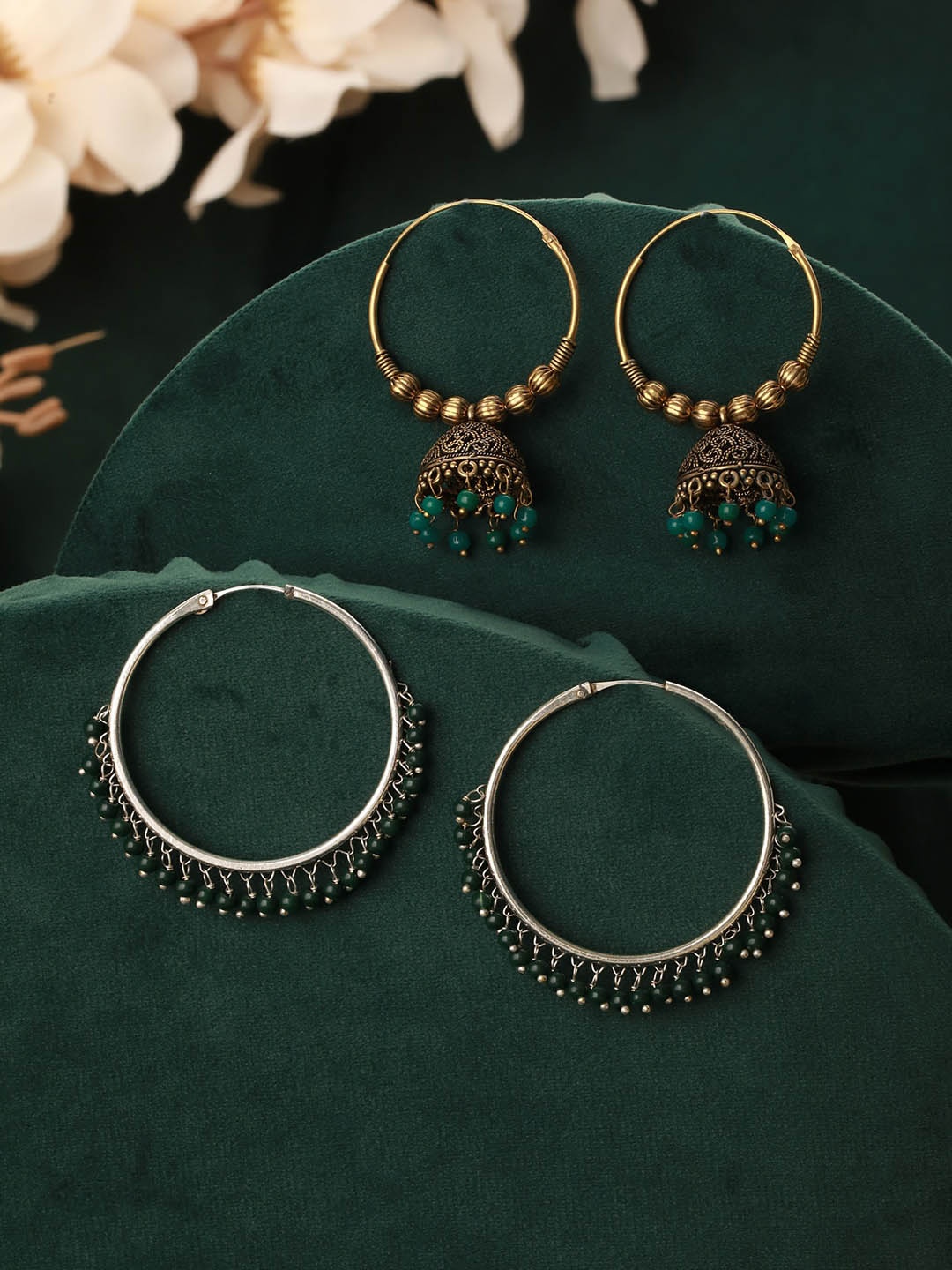 

Jazz and Sizzle Set Of 2 Dome-Shaped Jhumkas, Silver