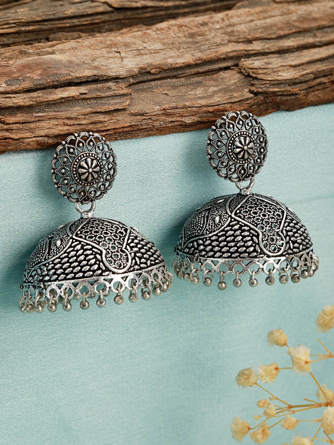 

Jazz and Sizzle Silver-Plated Dome Shaped Jhumkas