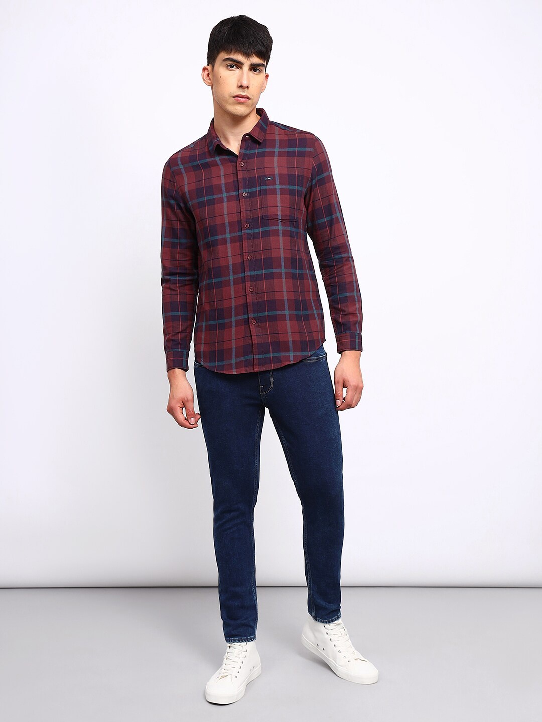 

Lee Slim Fit Checked Cotton Casual Shirt, Maroon