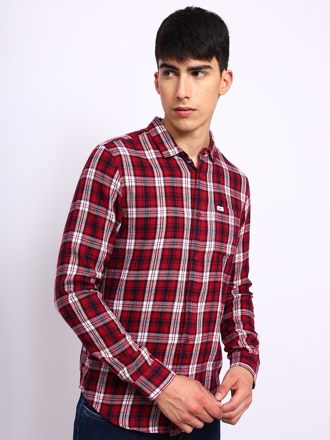 

Lee Tartan Checks Checked Twill Cotton Casual Shirt, Red