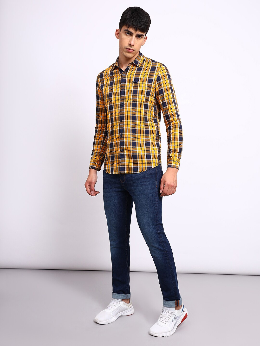 

Lee Slim Fit Tartan Checks Checked Cotton Casual Shirt, Yellow
