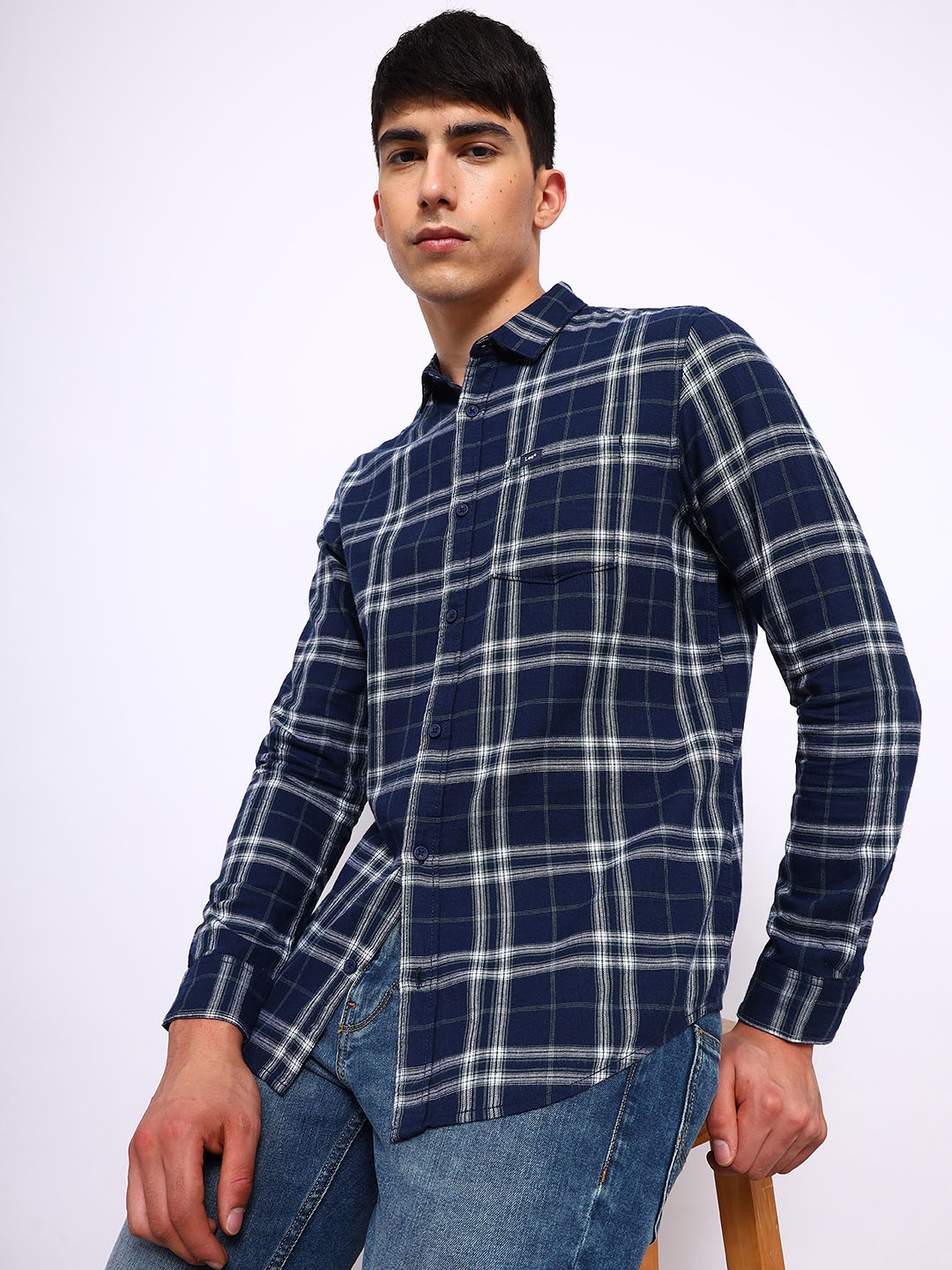 

Lee Tartan Checks Twill Cotton Casual Shirt, Blue