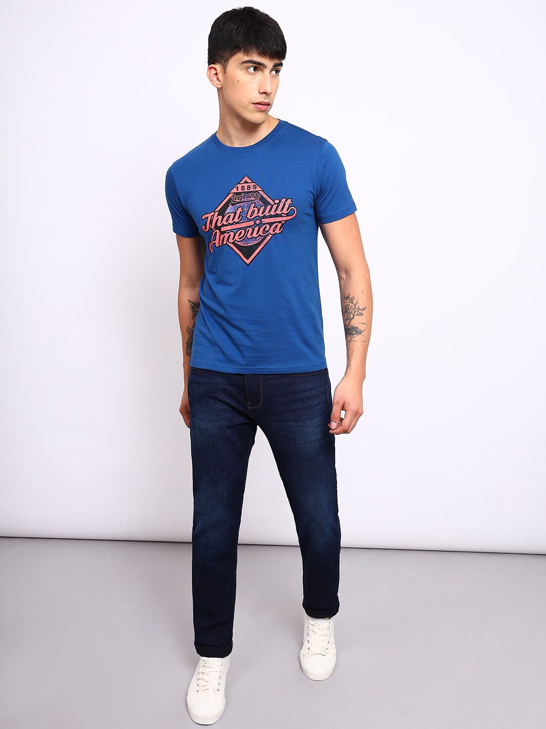 Lee Typography Printed Cotton Slim Fit T-shirt, Blue