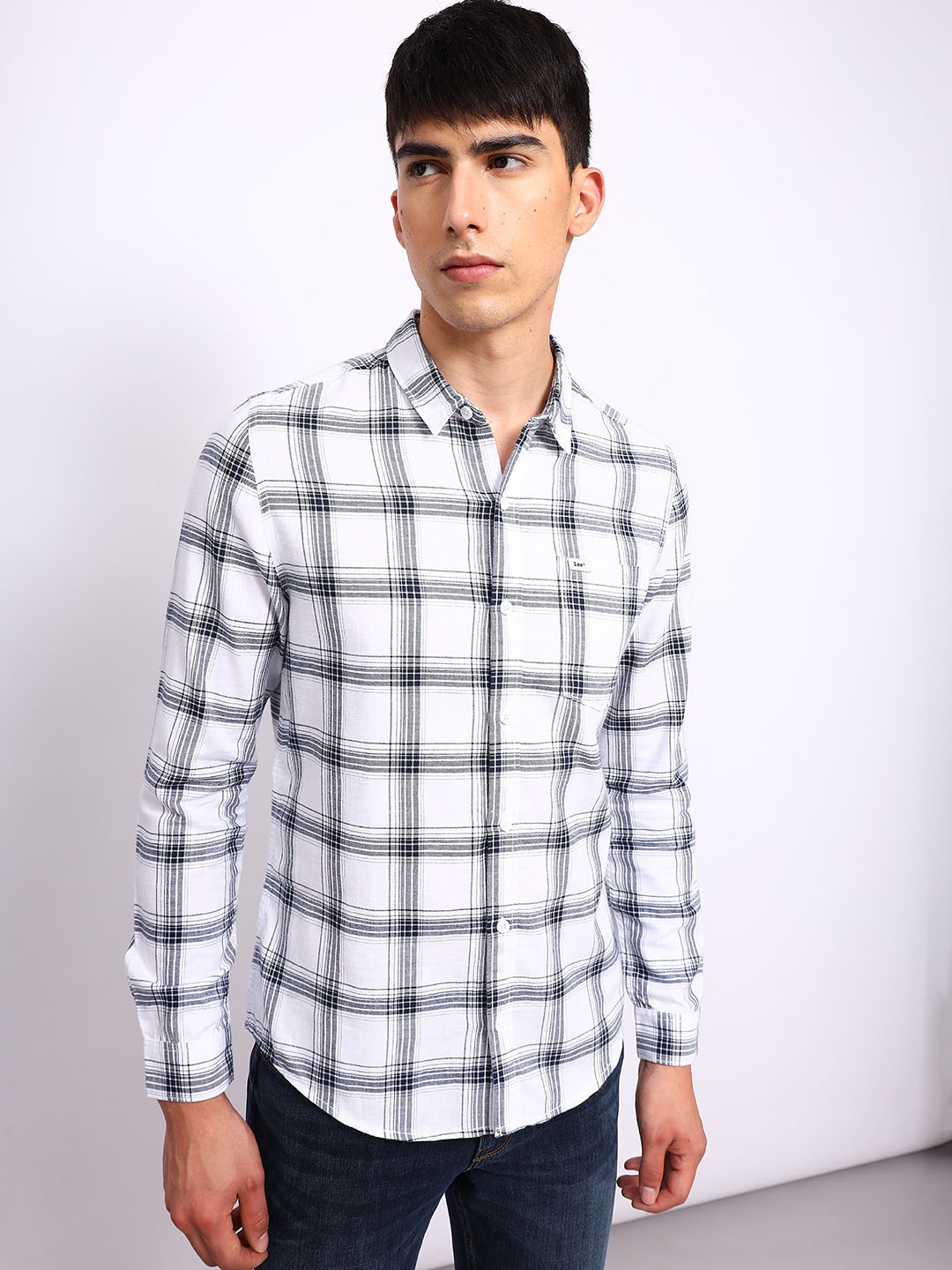 

Lee Slim Fit Checked Cotton Casual Shirt, White