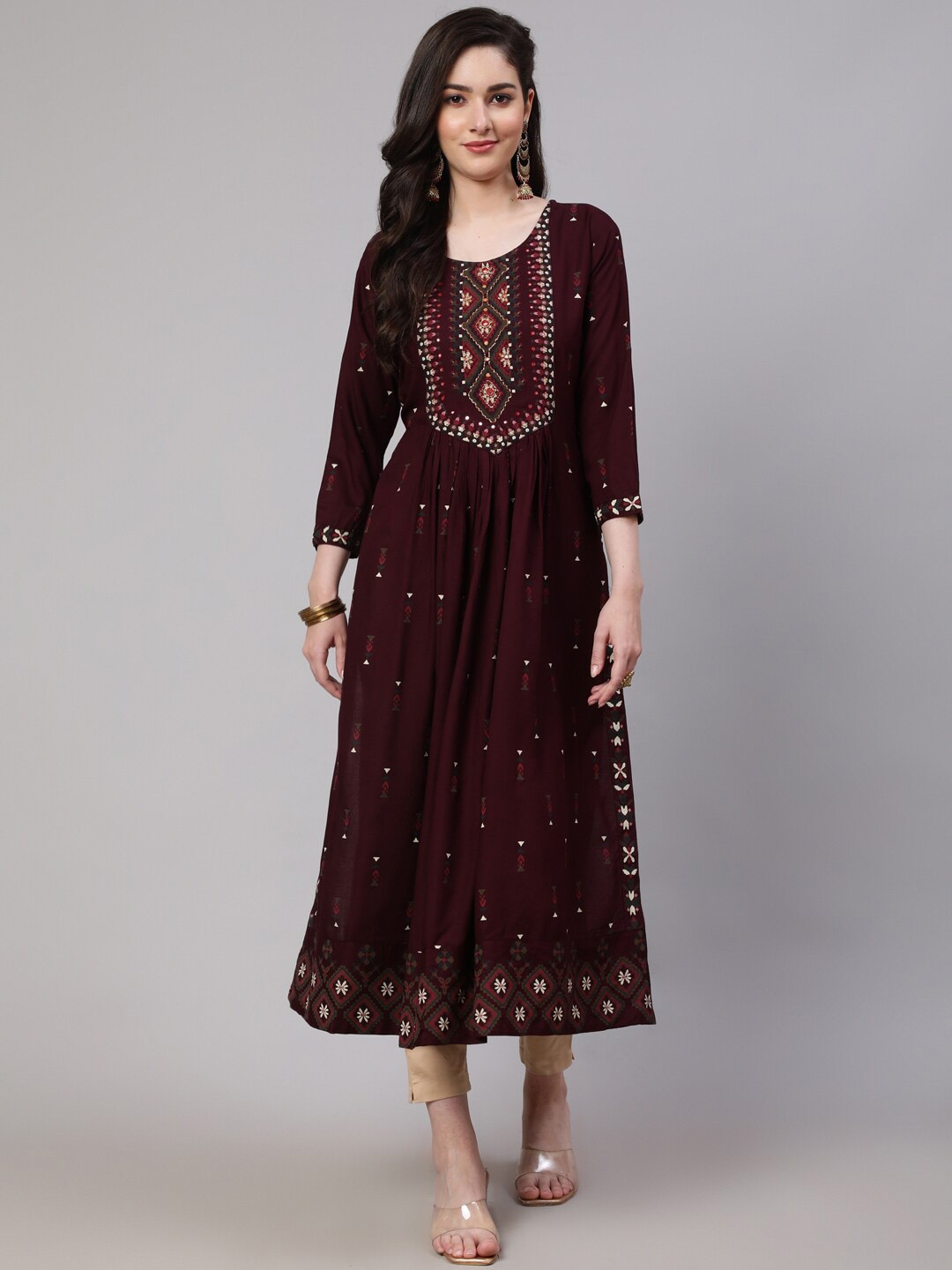 

KALINI Ethnic Motifs Printed Sequinned Anarkali Kurta, Purple