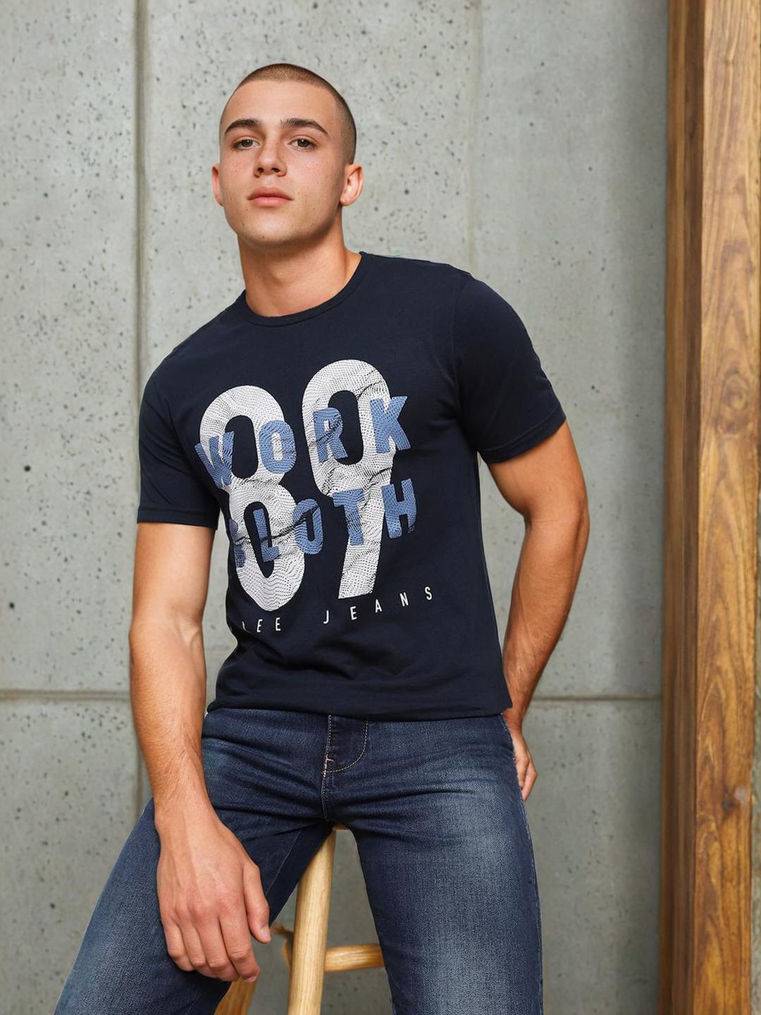 

Lee Typography Printed Round Neck Cotton Slim Fit T-shirt, Blue