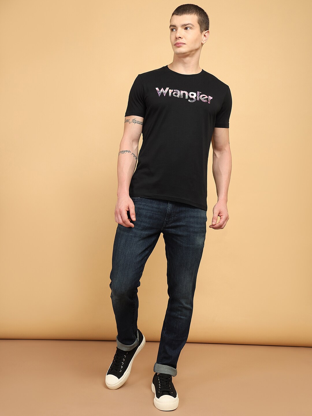 

Wrangler Typography Printed Cotton T-shirt, Black