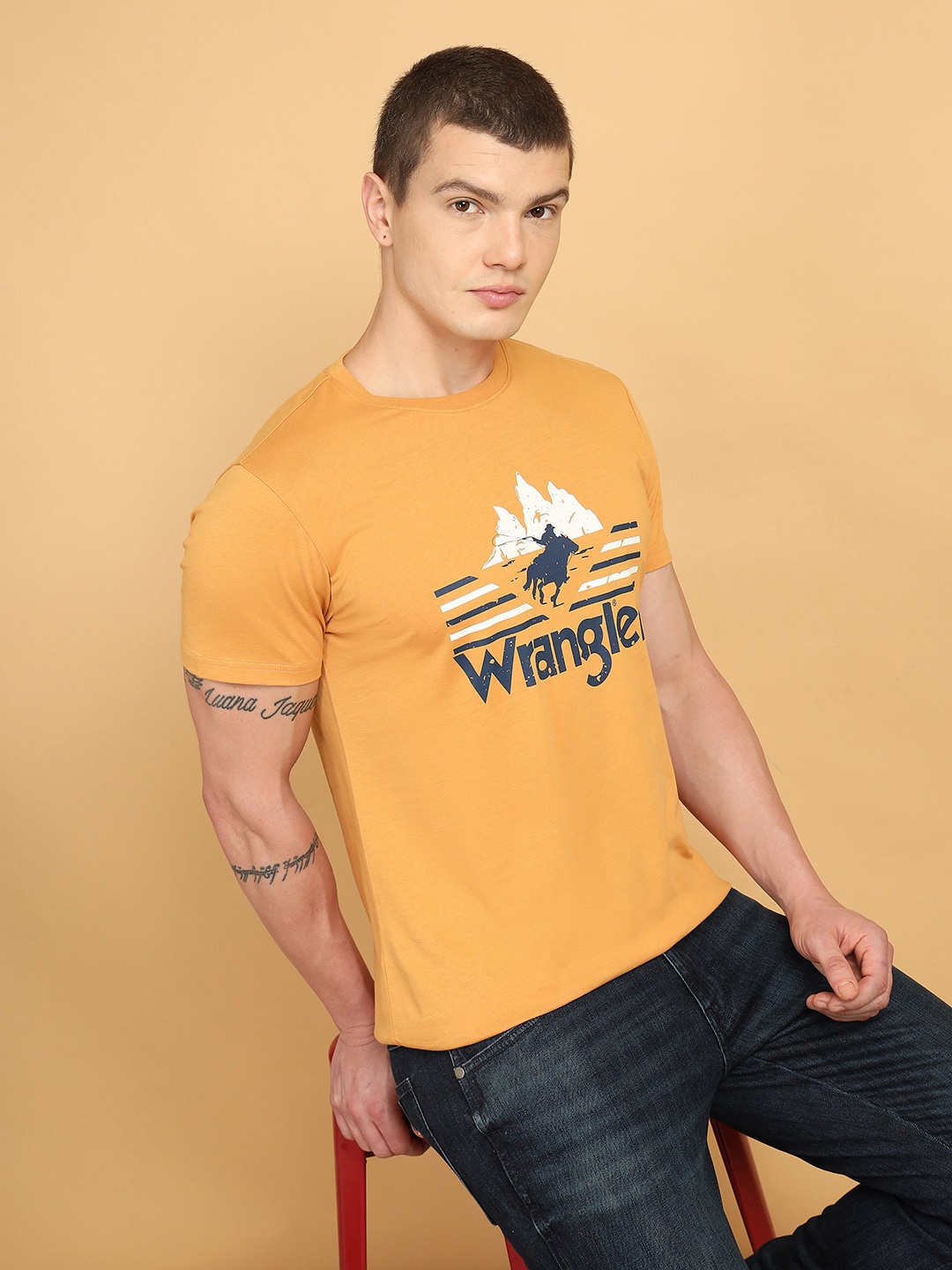 

Wrangler Graphic Printed Cotton T-shirt, Yellow