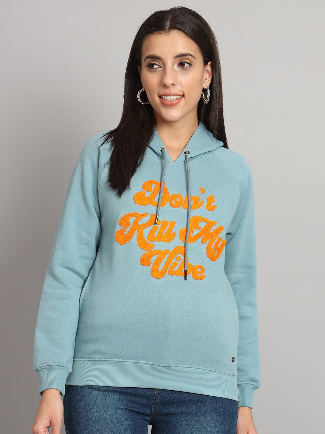 

ANTI CULTURE Typography Embroidered Hooded Fleece Sweatshirt, Blue