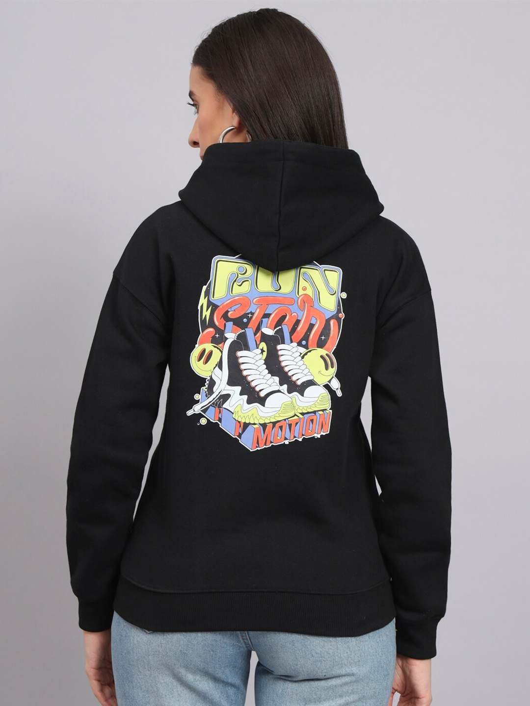 

ANTI CULTURE Typography Printed Hooded Fleece Sweatshirt, Black