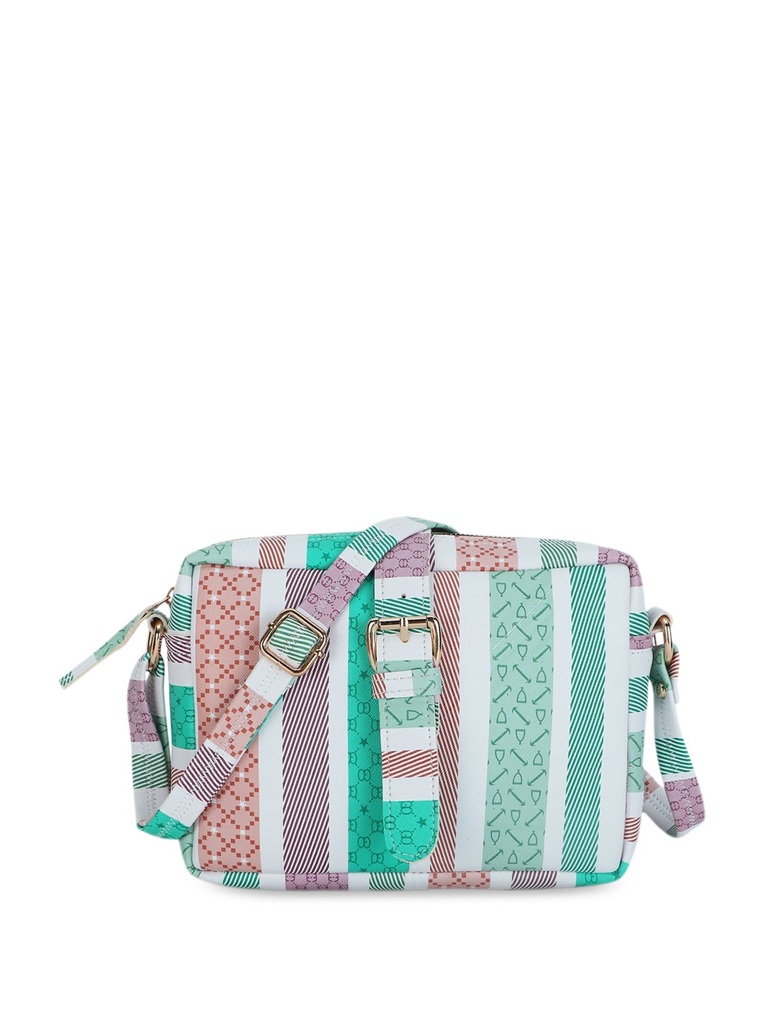 

WOMEN MARKS Geometric Printed Structured Sling Bag, Green
