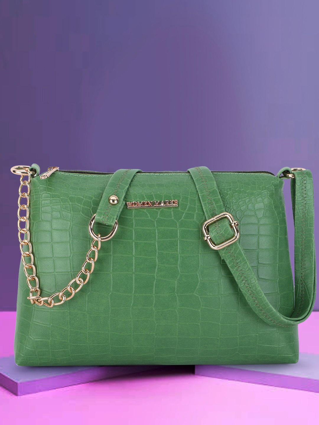 

WOMEN MARKS Textured Swagger Sling Bag, Green