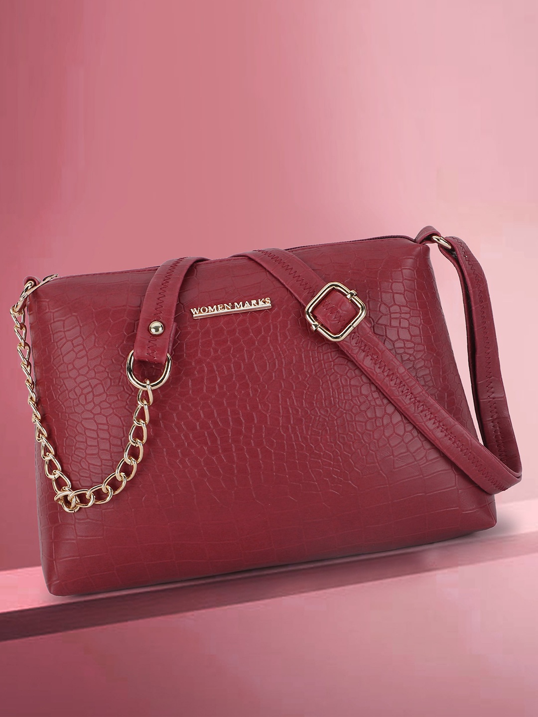 

WOMEN MARKS Textured PU Structured Sling Bag, Red