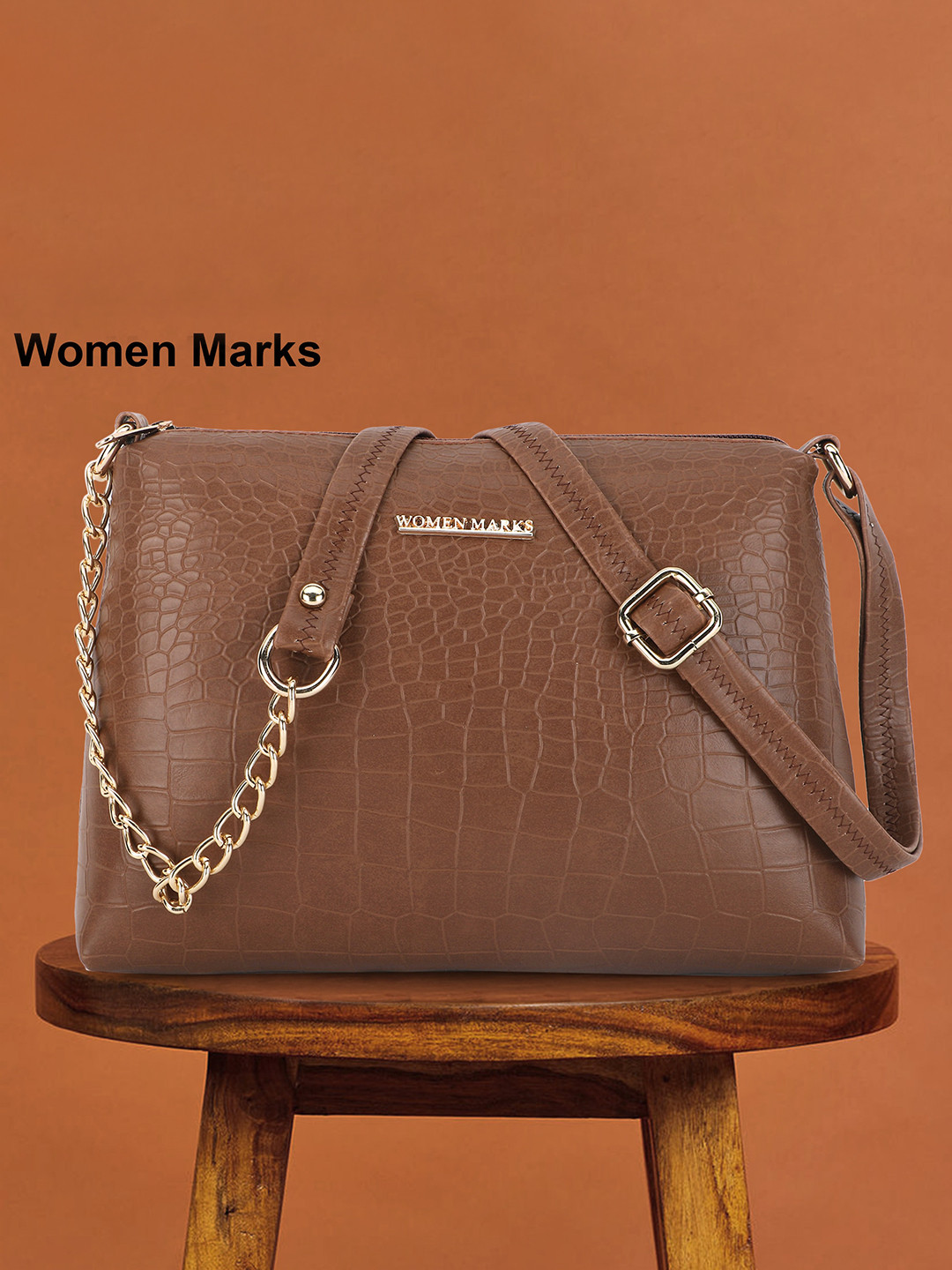 

WOMEN MARKS Textured PU Swagger Sling, Brown