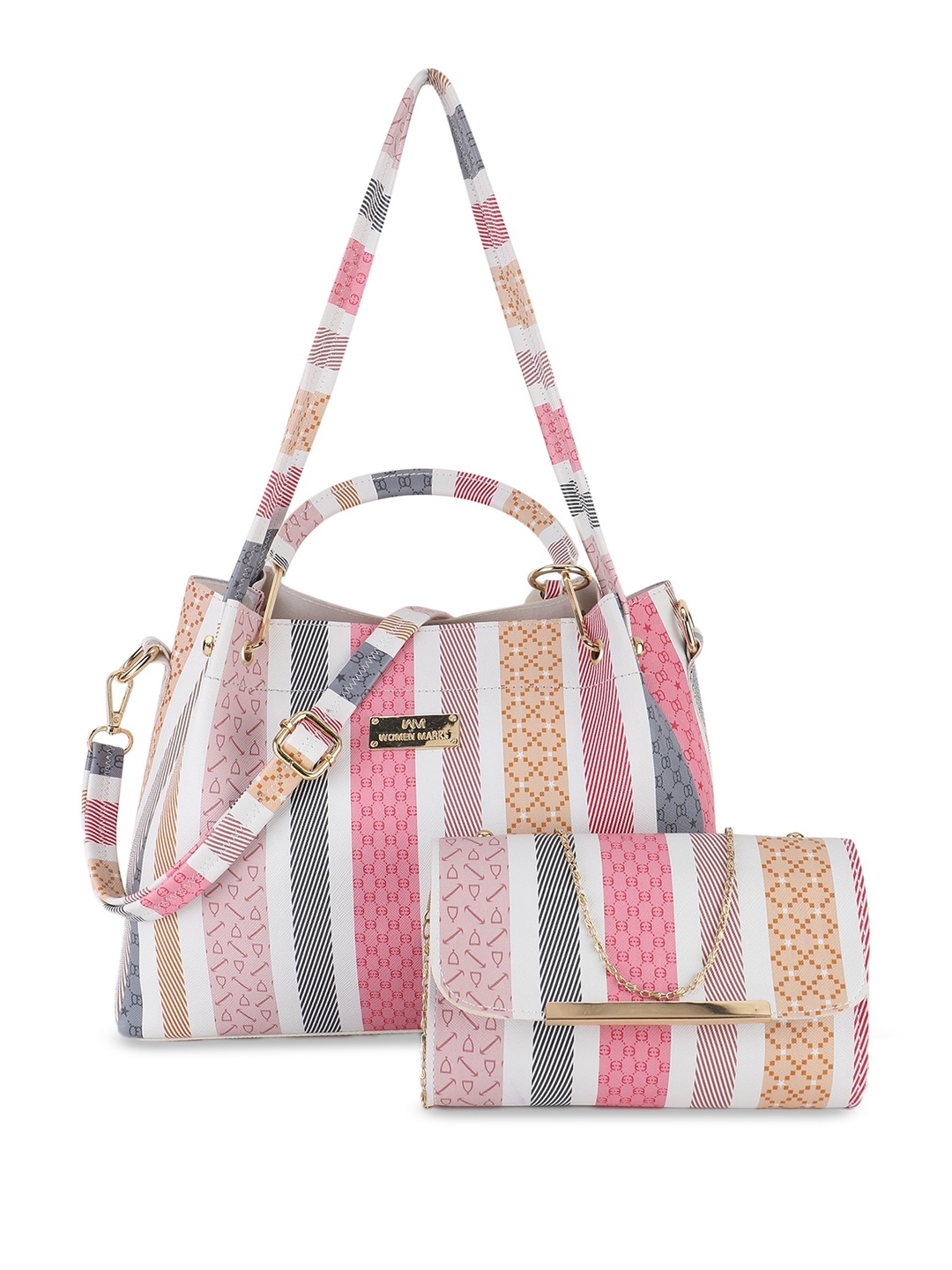 

WOMEN MARKS Striped PU Structured Handheld Bag, Peach