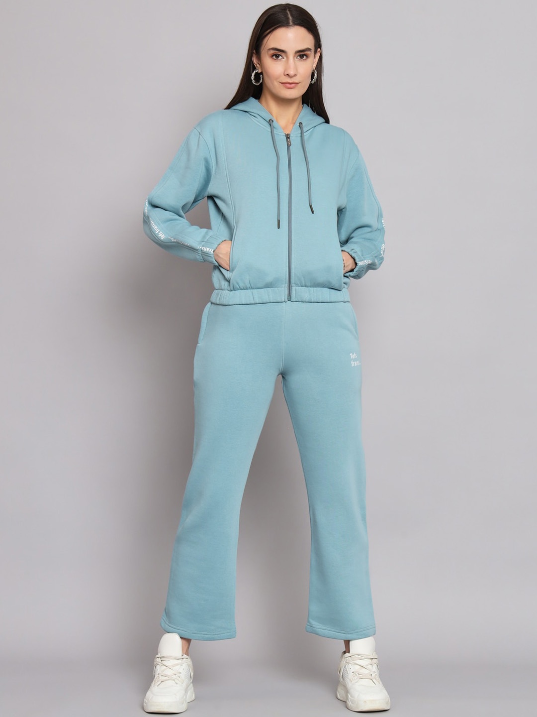

ANTI CULTURE Fleece Hooded Sweatshirt & Trackpants, Blue