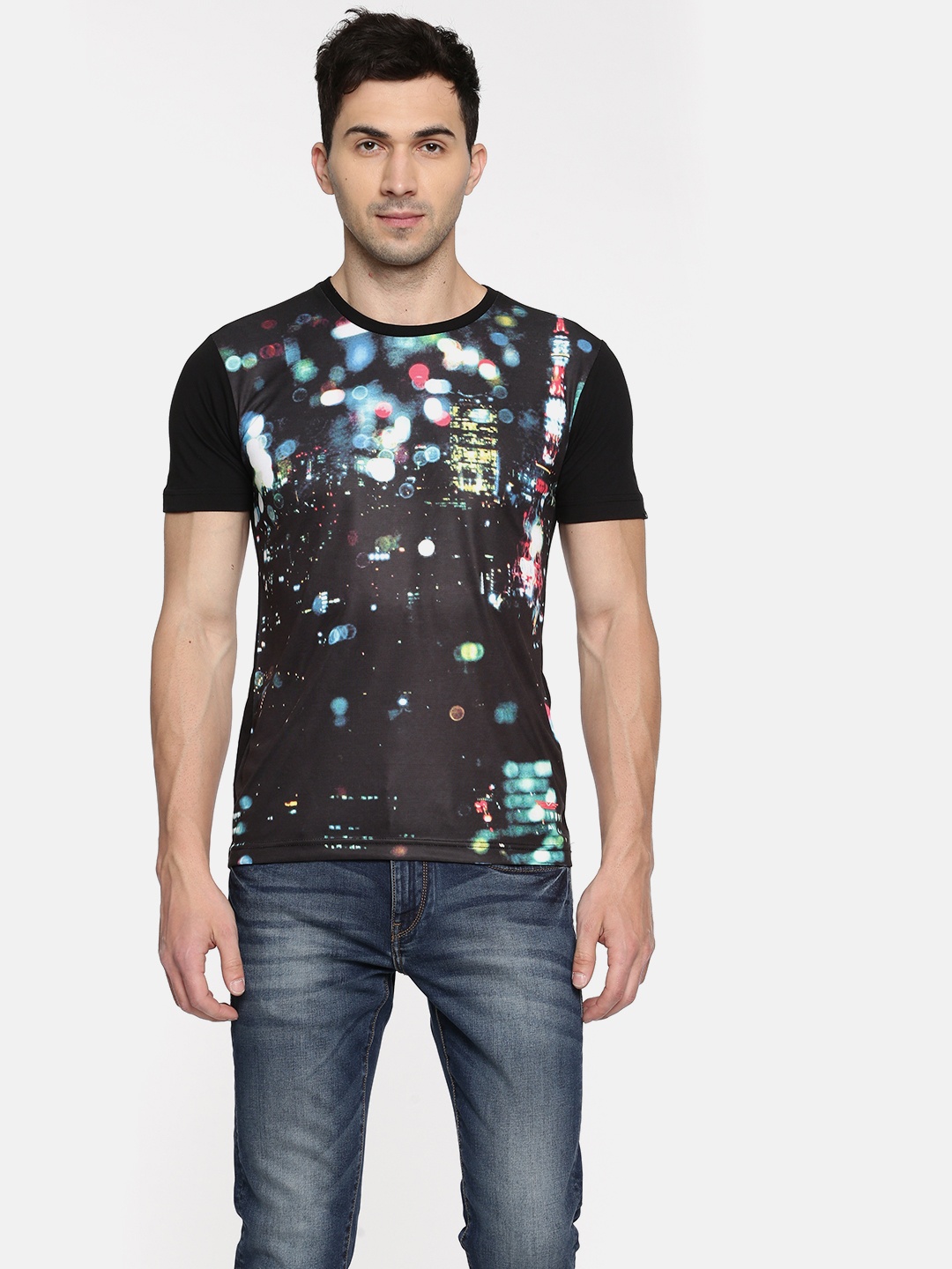 

Flying Machine Men Black Printed Round Neck T-shirt