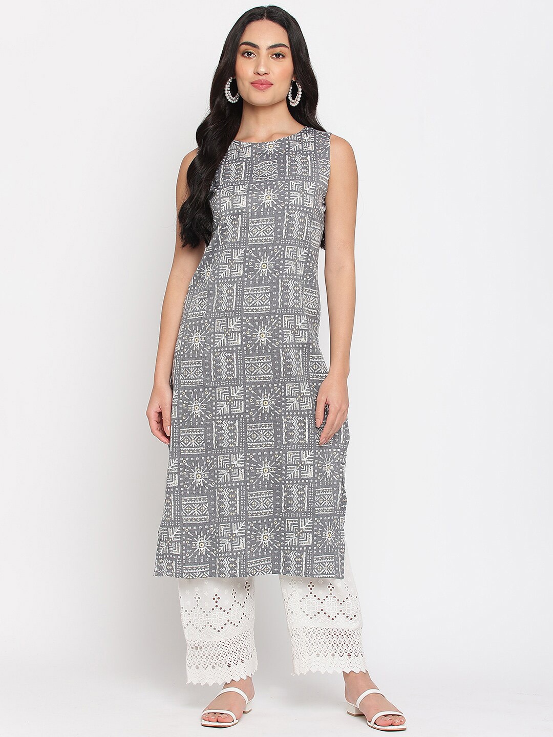 

Napra Ethnic Motifs Printed Cotton Kurta, Grey